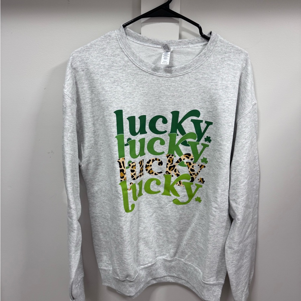 Jerzees Heather Gray Sweatshirt with Green Print